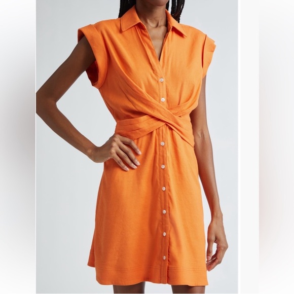 Veronica Beard Nagano Linen Blend Mini Shirtdress Orange Size 0 - Picture 3 of 9